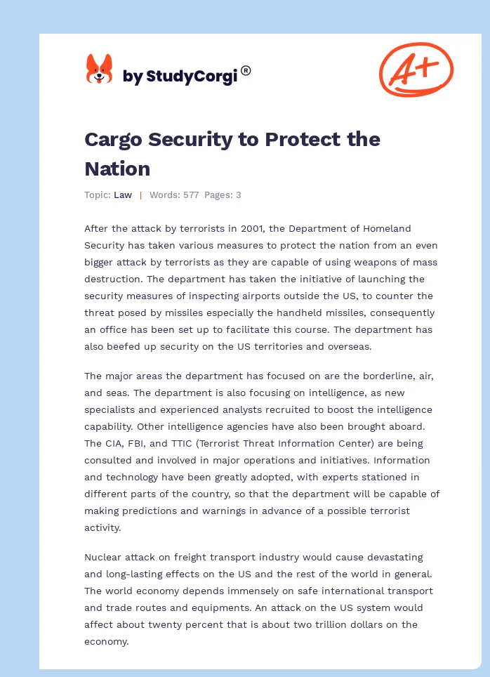 Cargo Security to Protect the Nation. Page 1