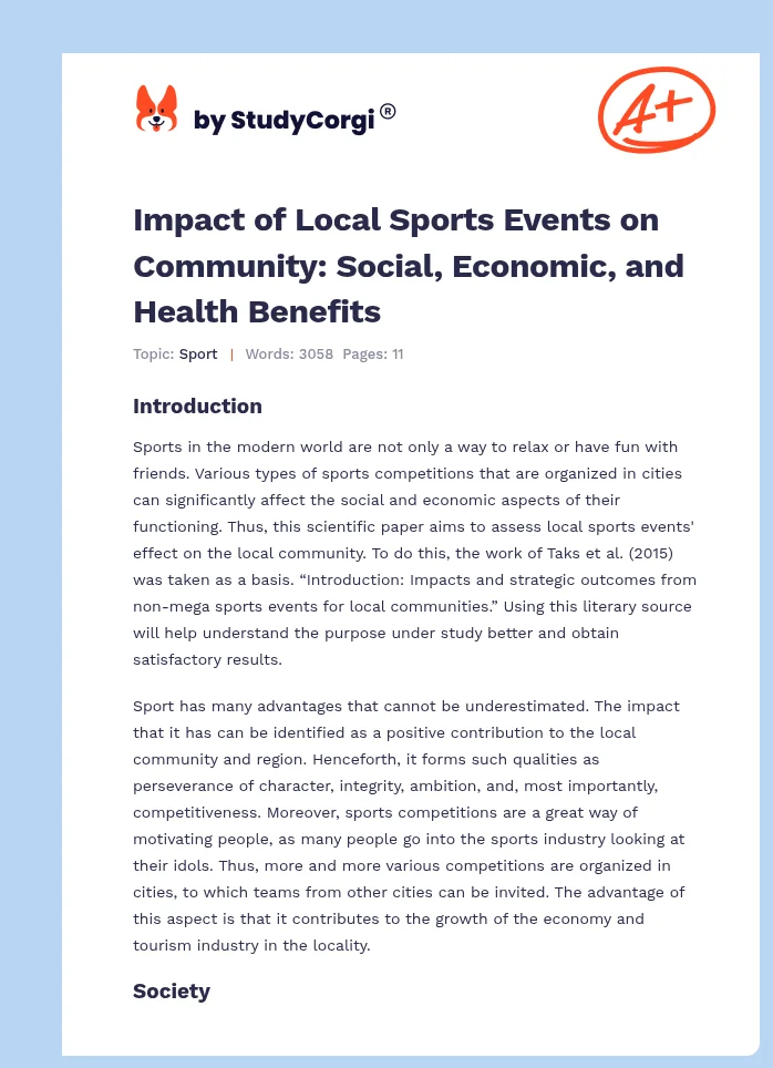 Impact of Local Sports Events on Community: Social, Economic, and Health Benefits. Page 1
