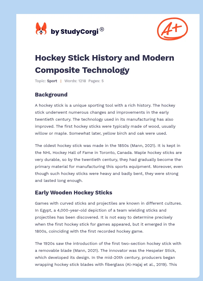 Hockey Stick History and Modern Composite Technology. Page 1