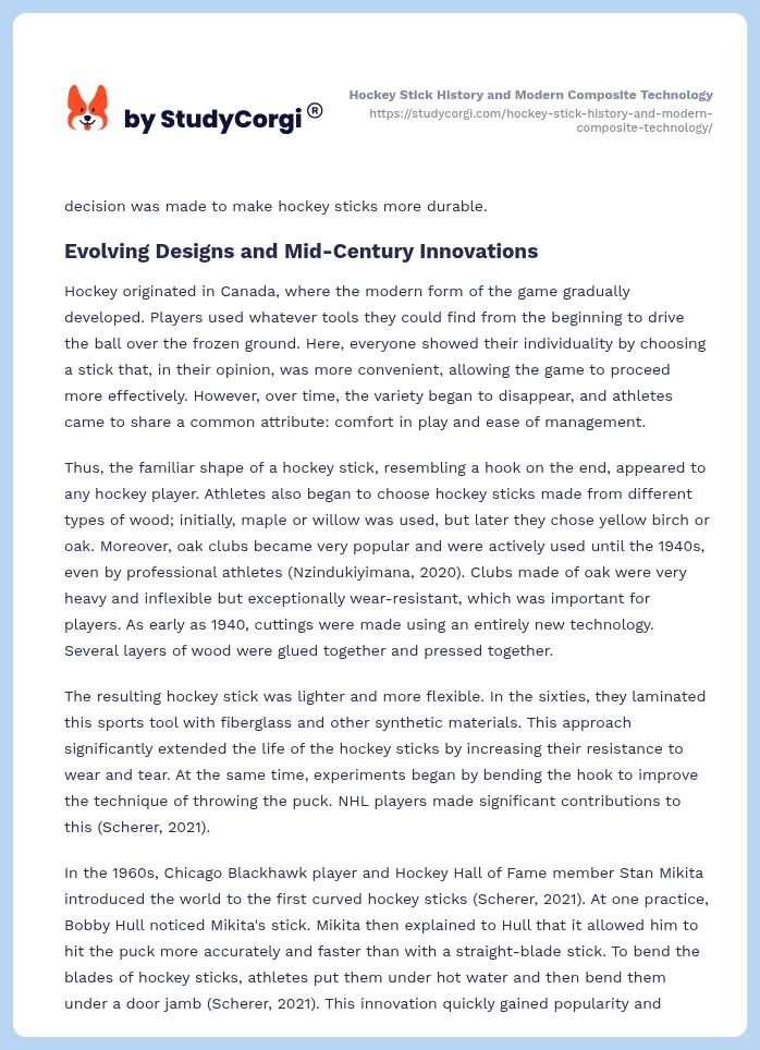 Hockey Stick History and Modern Composite Technology. Page 2