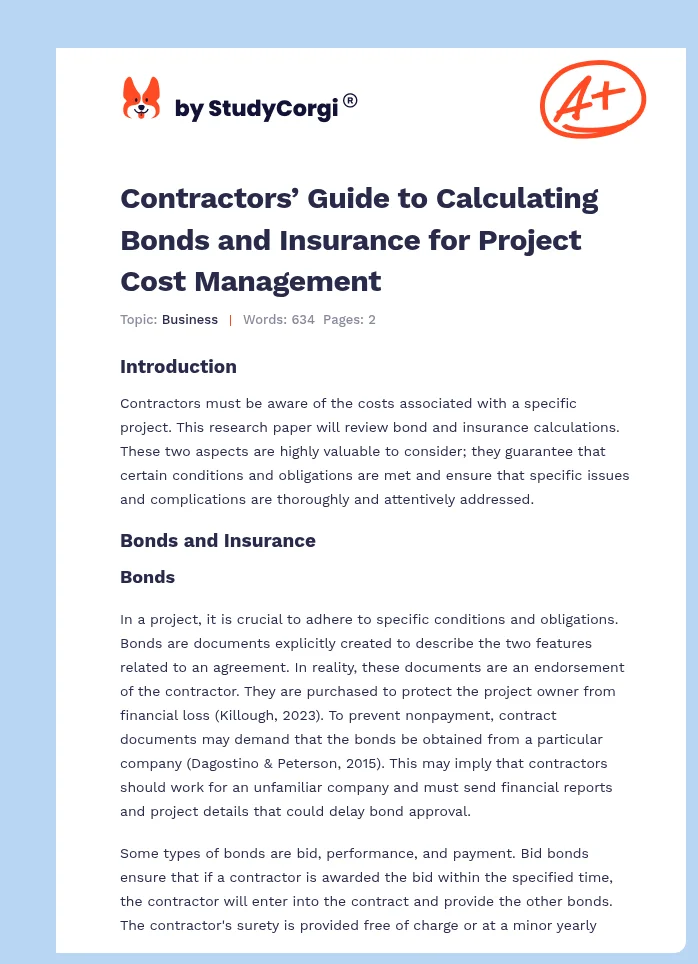 Contractors’ Guide to Calculating Bonds and Insurance for Project Cost Management. Page 1