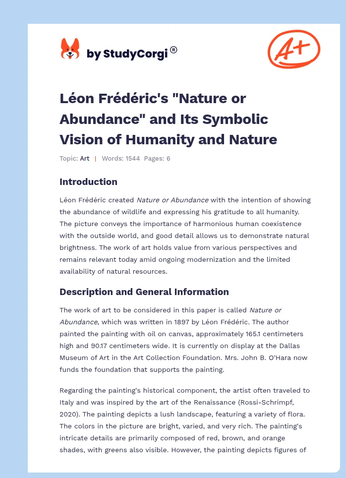 Léon Frédéric's "Nature or Abundance" and Its Symbolic Vision of Humanity and Nature. Page 1