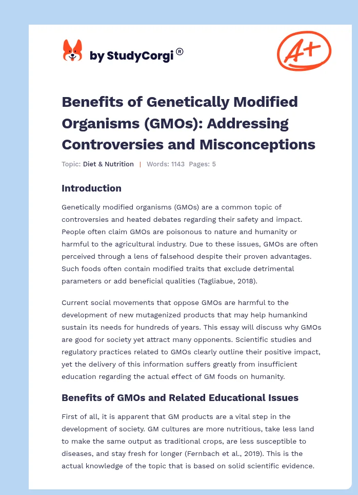Benefits of Genetically Modified Organisms (GMOs): Addressing Controversies and Misconceptions. Page 1
