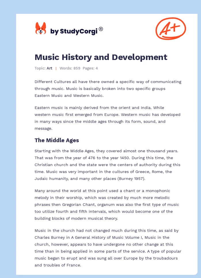 Music History and Development. Page 1