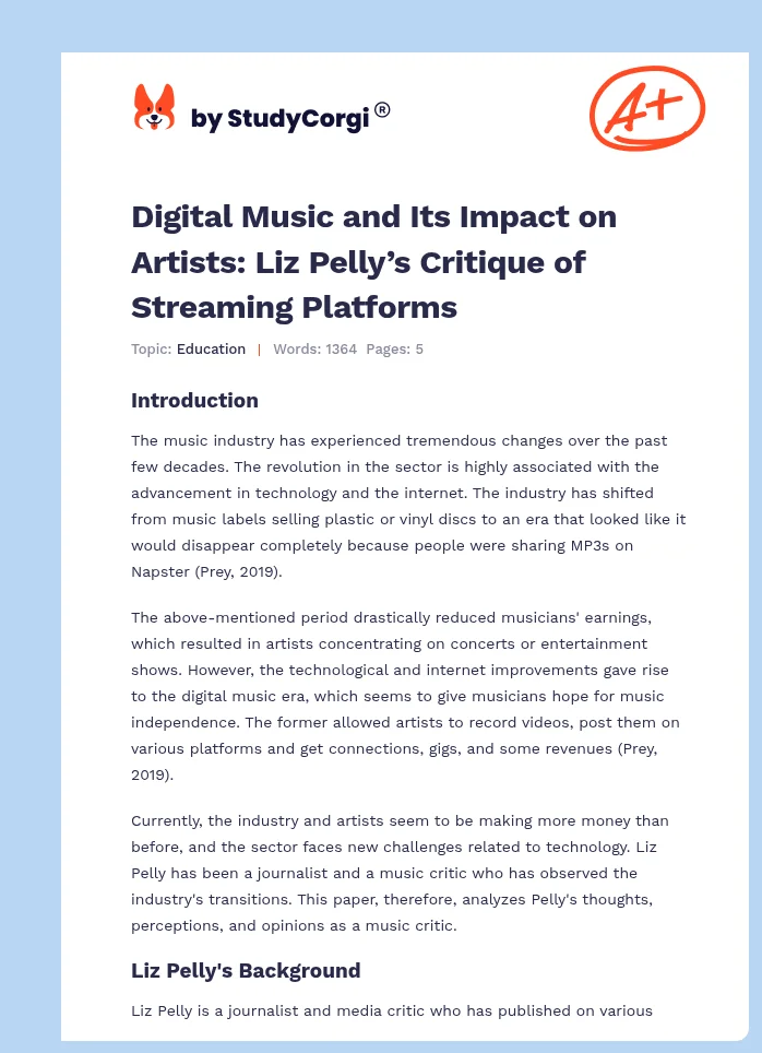 Digital Music and Its Impact on Artists: Liz Pelly’s Critique of Streaming Platforms. Page 1
