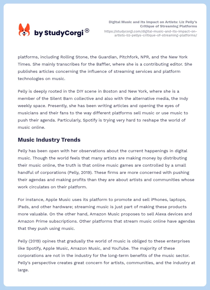 Digital Music and Its Impact on Artists: Liz Pelly’s Critique of Streaming Platforms. Page 2