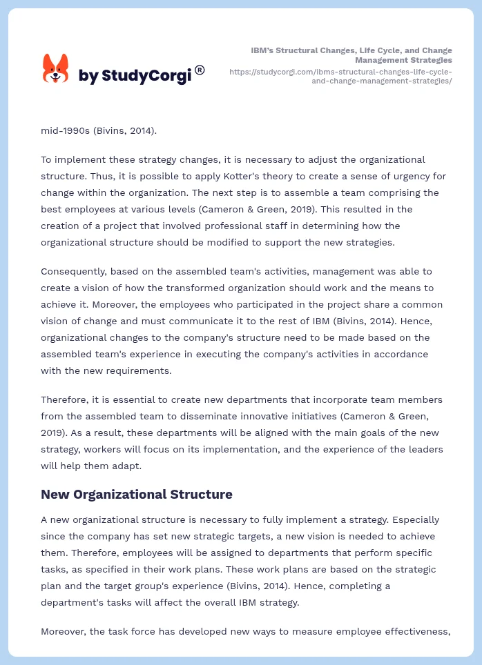 IBM’s Structural Changes, Life Cycle, and Change Management Strategies. Page 2
