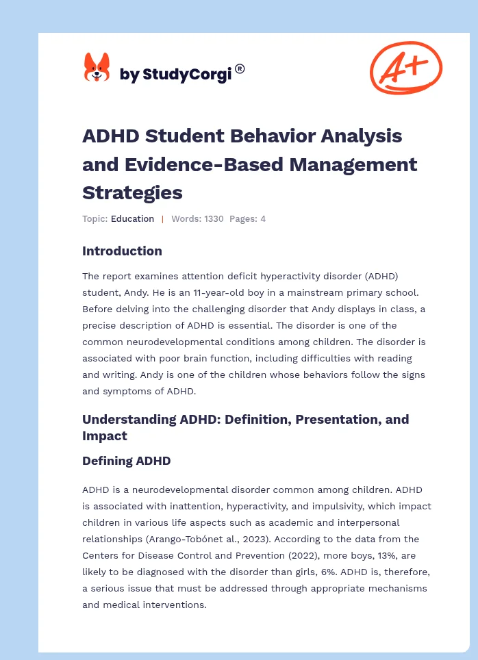 ADHD Student Behavior Analysis and Evidence-Based Management Strategies. Page 1