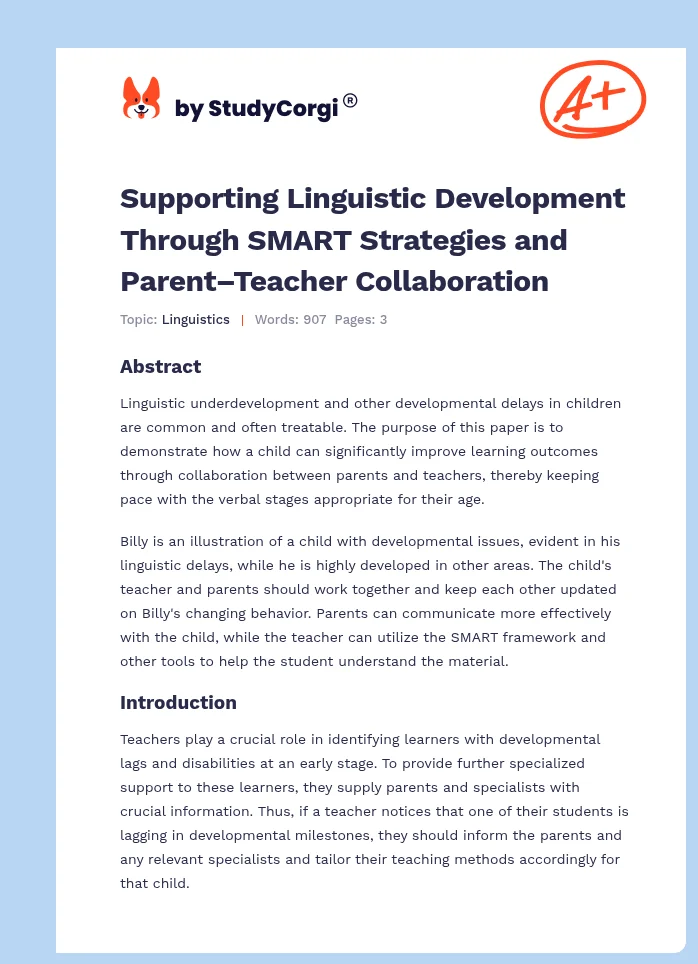 Supporting Linguistic Development Through SMART Strategies and Parent–Teacher Collaboration. Page 1