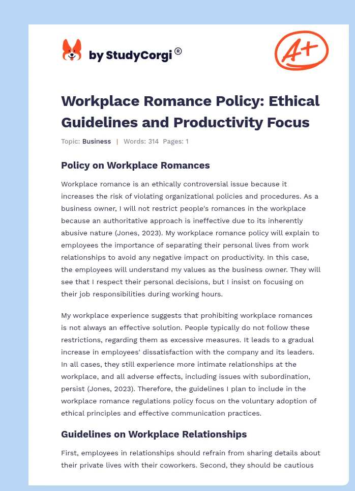Workplace Romance Policy: Ethical Guidelines and Productivity Focus. Page 1