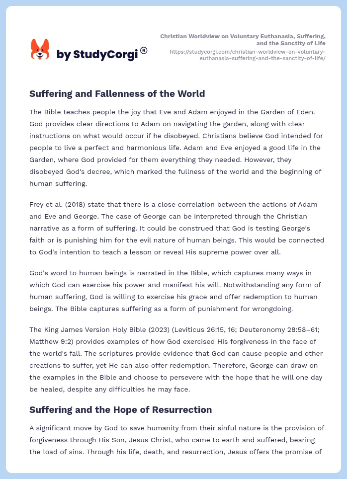 Christian Worldview on Voluntary Euthanasia, Suffering, and the Sanctity of Life. Page 2