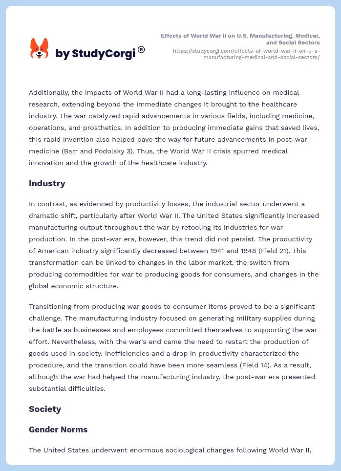 Effects of World War II on U.S. Manufacturing, Medical, and Social Sectors. Page 2