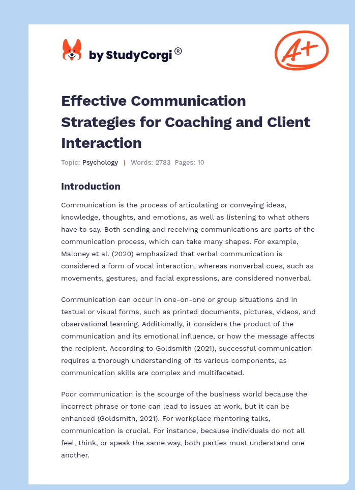 Effective Communication Strategies for Coaching and Client Interaction. Page 1