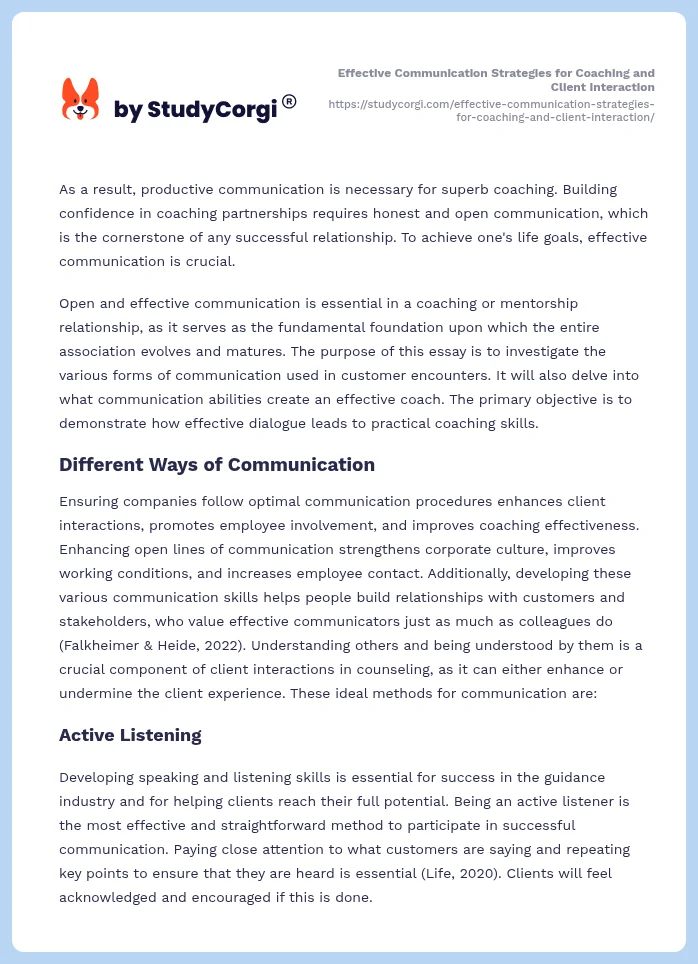 Effective Communication Strategies for Coaching and Client Interaction. Page 2