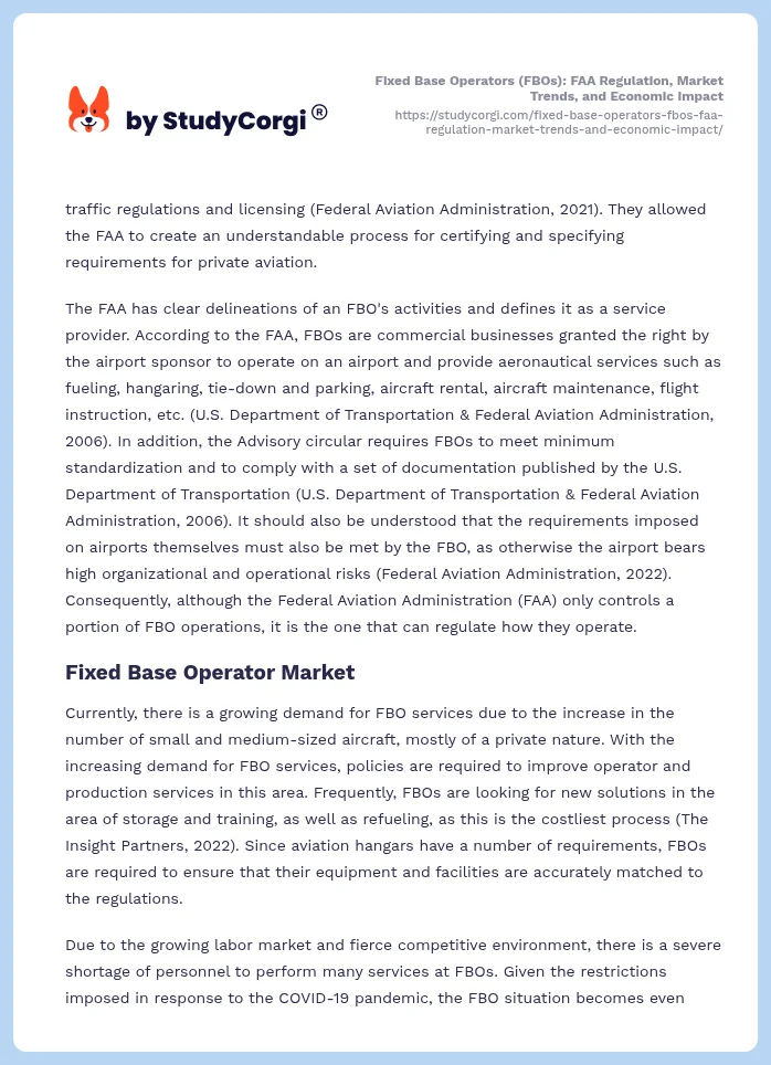 Fixed Base Operators (FBOs): FAA Regulation, Market Trends, and Economic Impact. Page 2