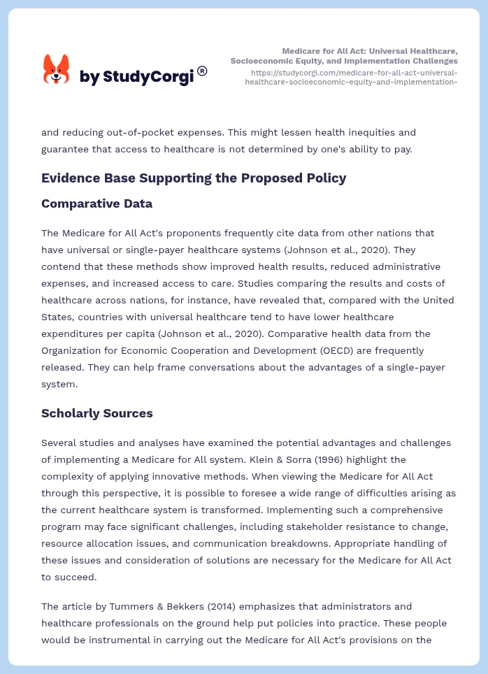 Medicare for All Act: Universal Healthcare, Socioeconomic Equity, and Implementation Challenges. Page 2