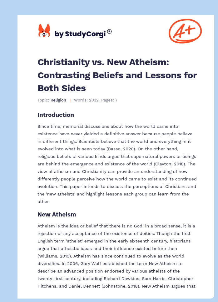 Christianity vs. New Atheism: Contrasting Beliefs and Lessons for Both Sides. Page 1