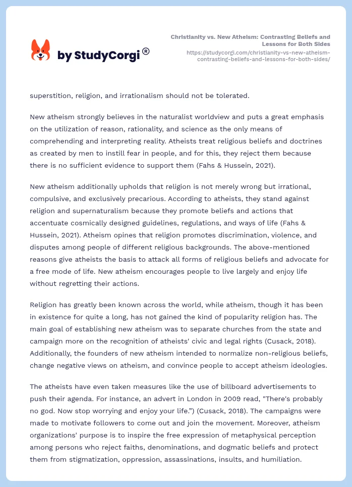 Christianity vs. New Atheism: Contrasting Beliefs and Lessons for Both Sides. Page 2