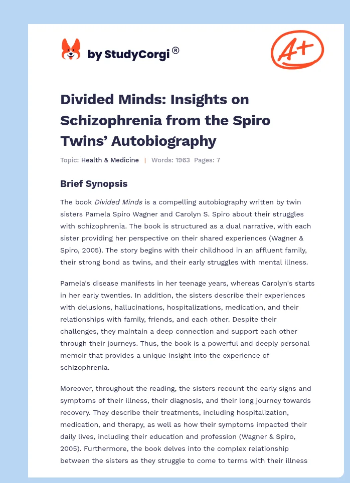 Divided Minds: Insights on Schizophrenia from the Spiro Twins’ Autobiography. Page 1