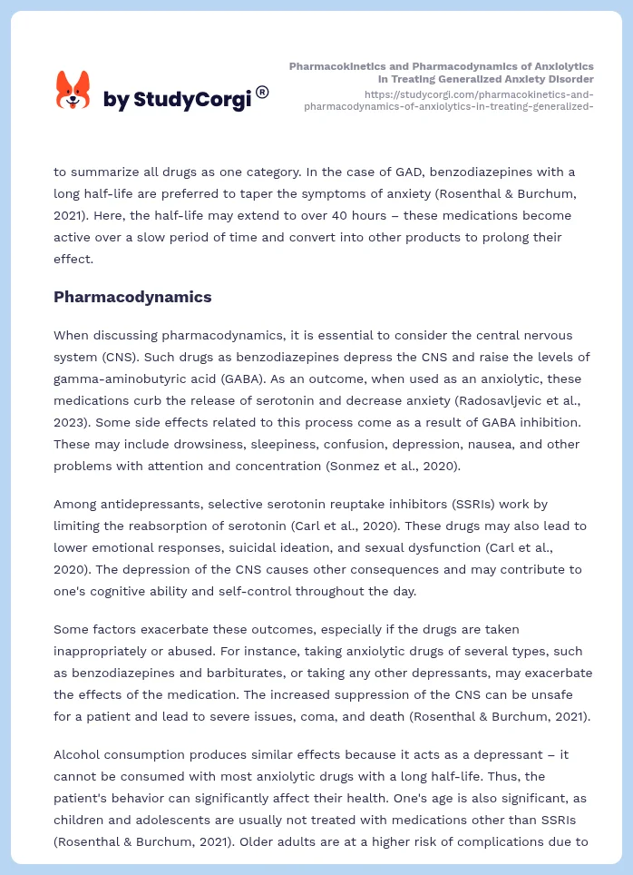 Pharmacokinetics and Pharmacodynamics of Anxiolytics in Treating Generalized Anxiety Disorder. Page 2
