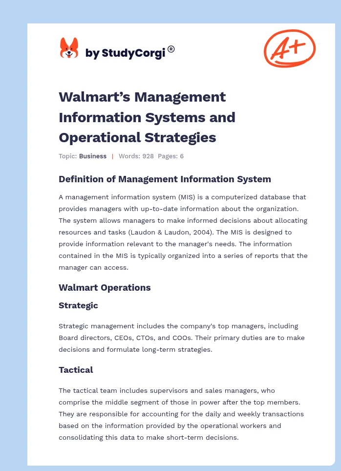 Walmart’s Management Information Systems and Operational Strategies. Page 1