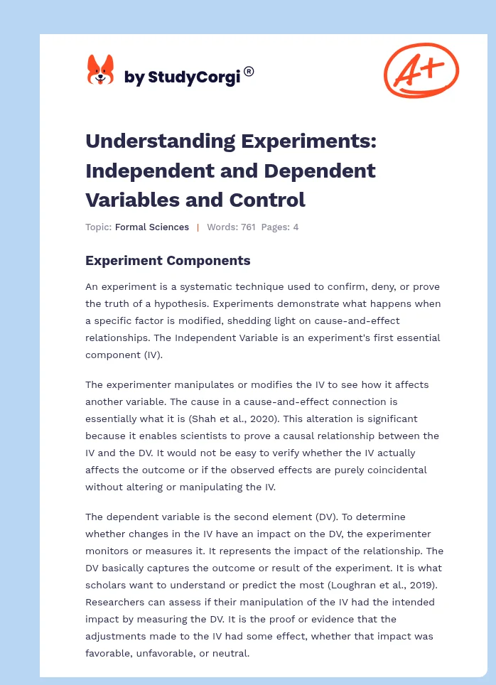 Understanding Experiments: Independent and Dependent Variables and Control. Page 1