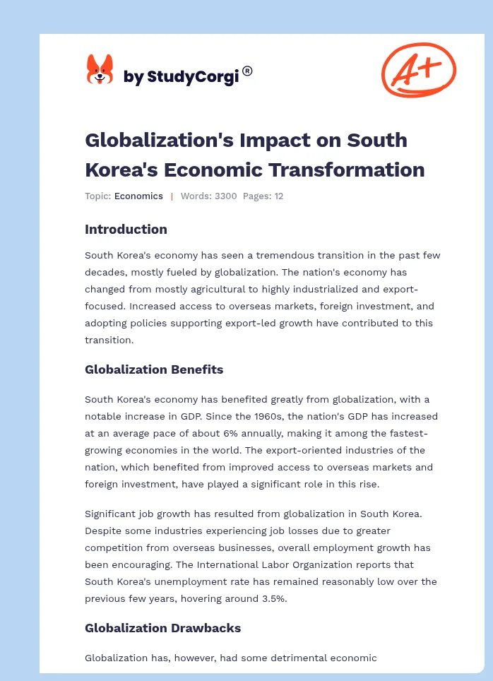 Globalization's Impact on South Korea's Economic Transformation. Page 1