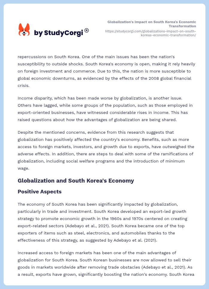 Globalization's Impact on South Korea's Economic Transformation. Page 2