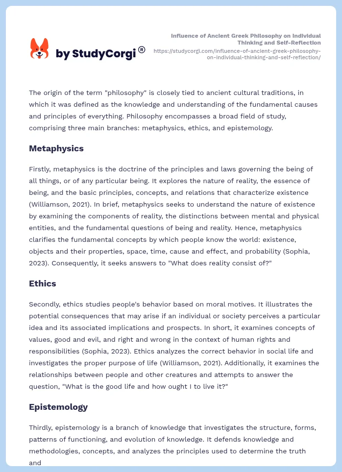 Influence of Ancient Greek Philosophy on Individual Thinking and Self-Reflection. Page 2