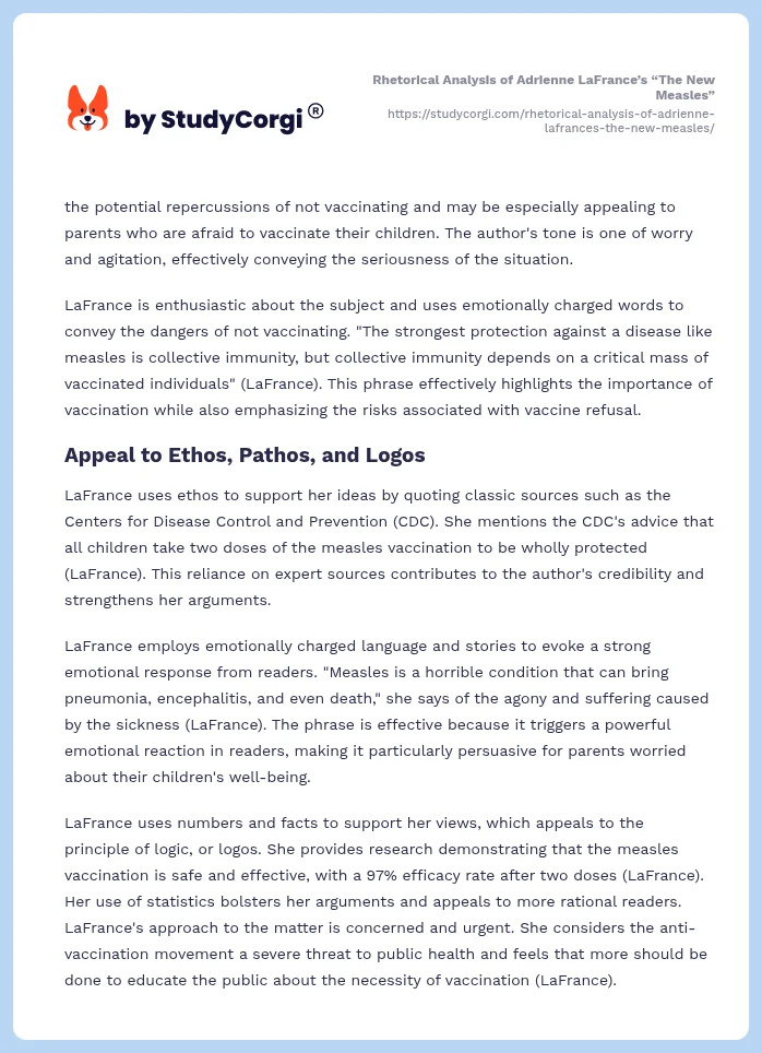 Rhetorical Analysis of Adrienne LaFrance’s “The New Measles”. Page 2