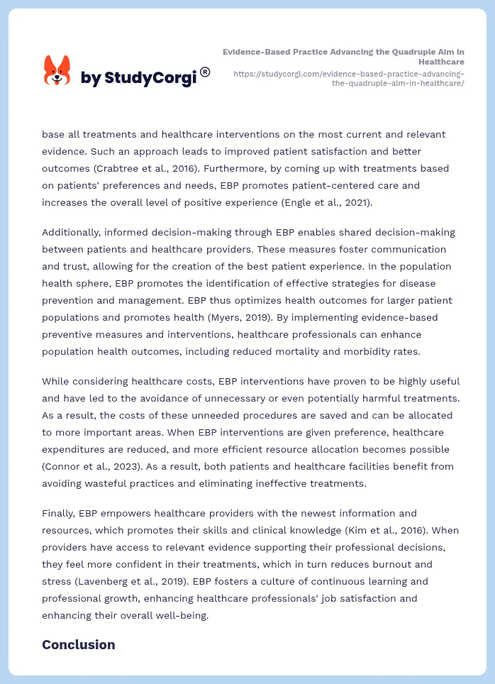Evidence-Based Practice Advancing the Quadruple Aim in Healthcare. Page 2