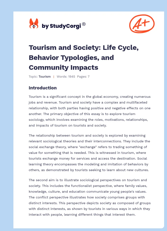 Tourism and Society: Life Cycle, Behavior Typologies, and Community Impacts. Page 1