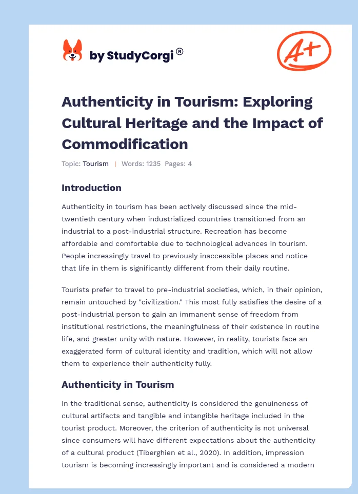 Authenticity in Tourism: Exploring Cultural Heritage and the Impact of Commodification. Page 1