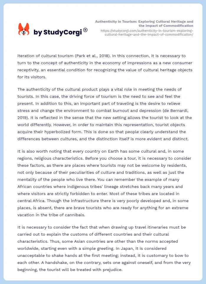 Authenticity in Tourism: Exploring Cultural Heritage and the Impact of Commodification. Page 2