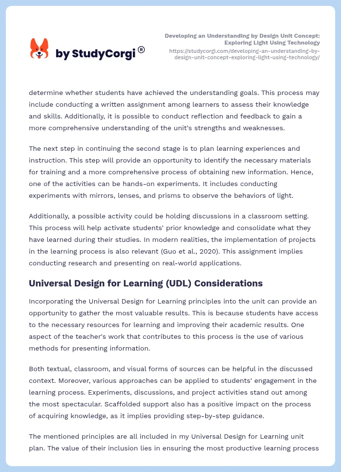 Developing an Understanding by Design Unit Concept: Exploring Light Using Technology. Page 2
