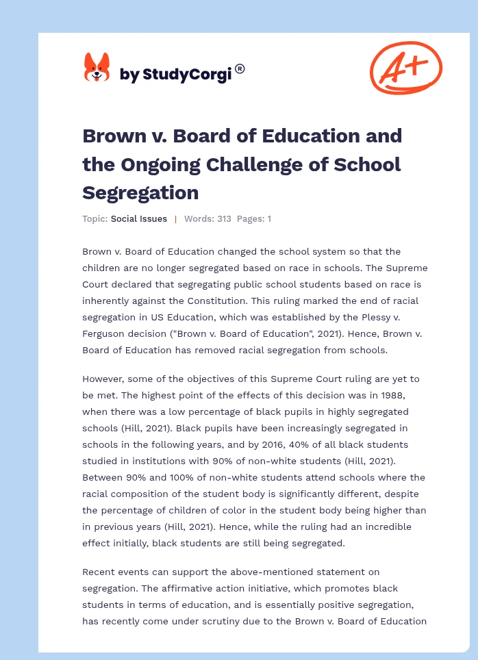 Brown v. Board of Education and the Ongoing Challenge of School Segregation. Page 1
