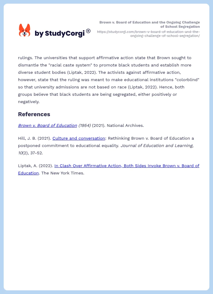 Brown v. Board of Education and the Ongoing Challenge of School Segregation. Page 2