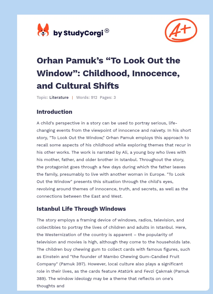 Orhan Pamuk’s “To Look Out the Window”: Childhood, Innocence, and Cultural Shifts. Page 1