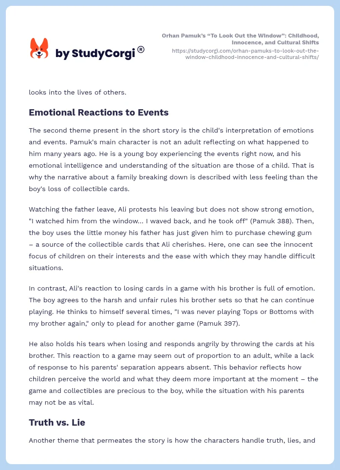 Orhan Pamuk’s “To Look Out the Window”: Childhood, Innocence, and Cultural Shifts. Page 2