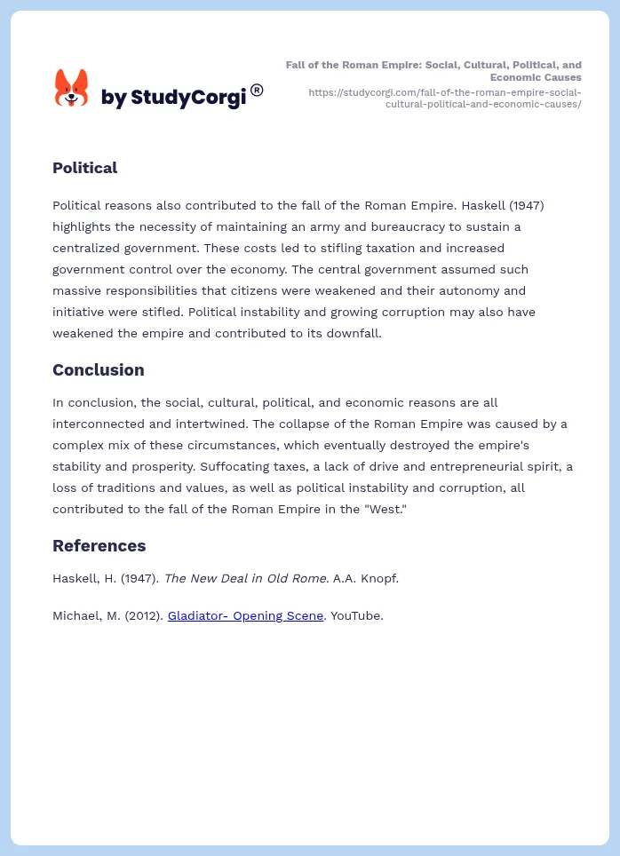 Fall of the Roman Empire: Social, Cultural, Political, and Economic Causes. Page 2