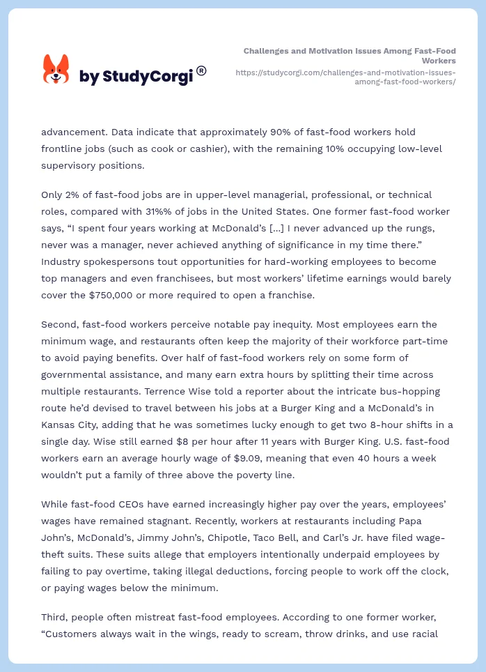 Challenges and Motivation Issues Among Fast-Food Workers. Page 2