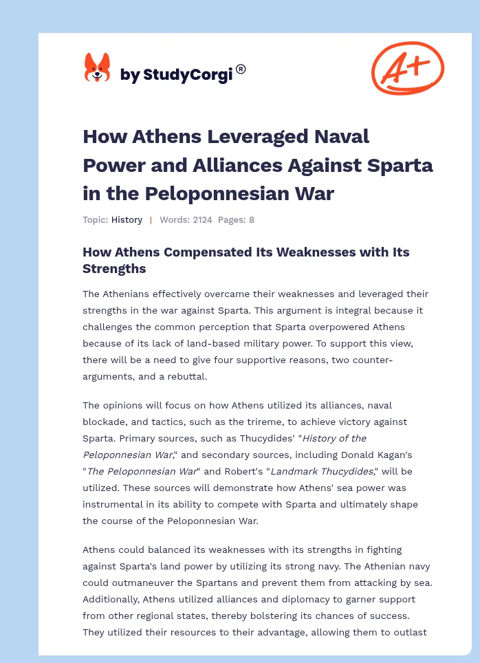 How Athens Leveraged Naval Power and Alliances Against Sparta in the Peloponnesian War. Page 1