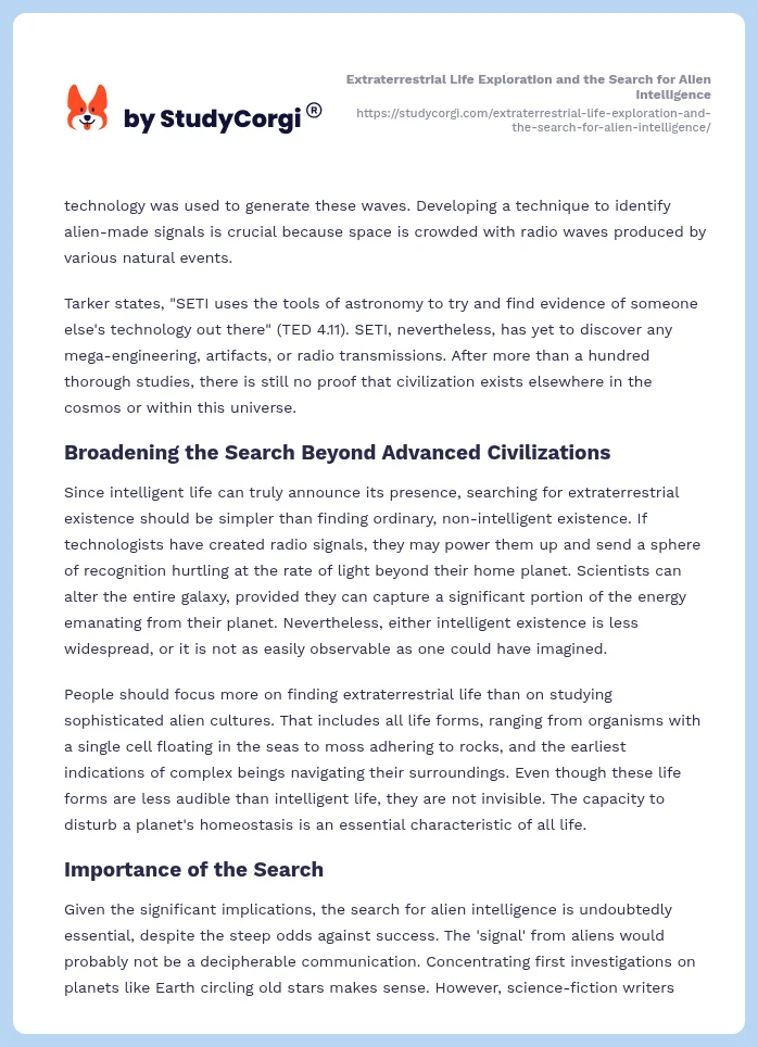 Extraterrestrial Life Exploration and the Search for Alien Intelligence. Page 2