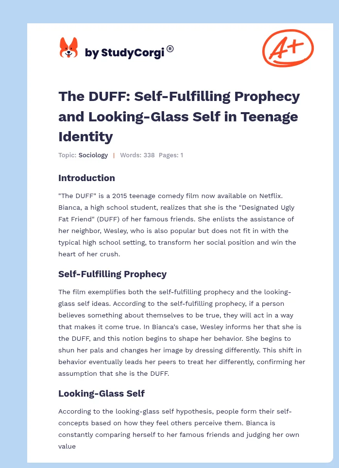 The DUFF: Self-Fulfilling Prophecy and Looking-Glass Self in Teenage Identity. Page 1