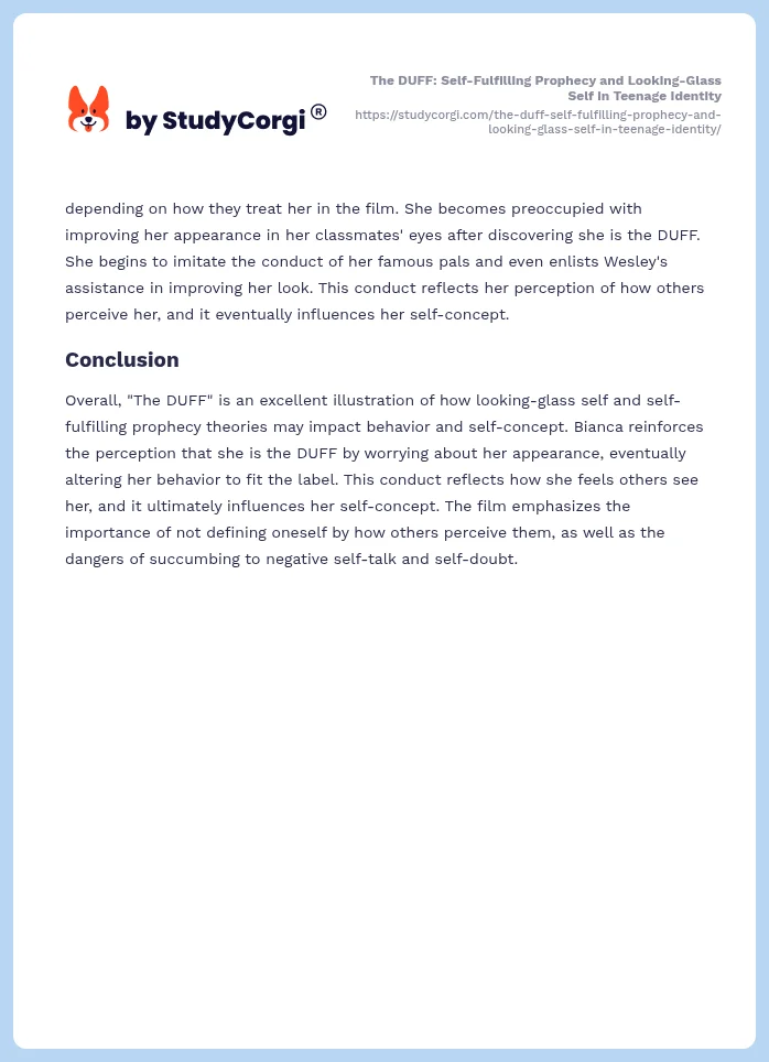 The DUFF: Self-Fulfilling Prophecy and Looking-Glass Self in Teenage Identity. Page 2