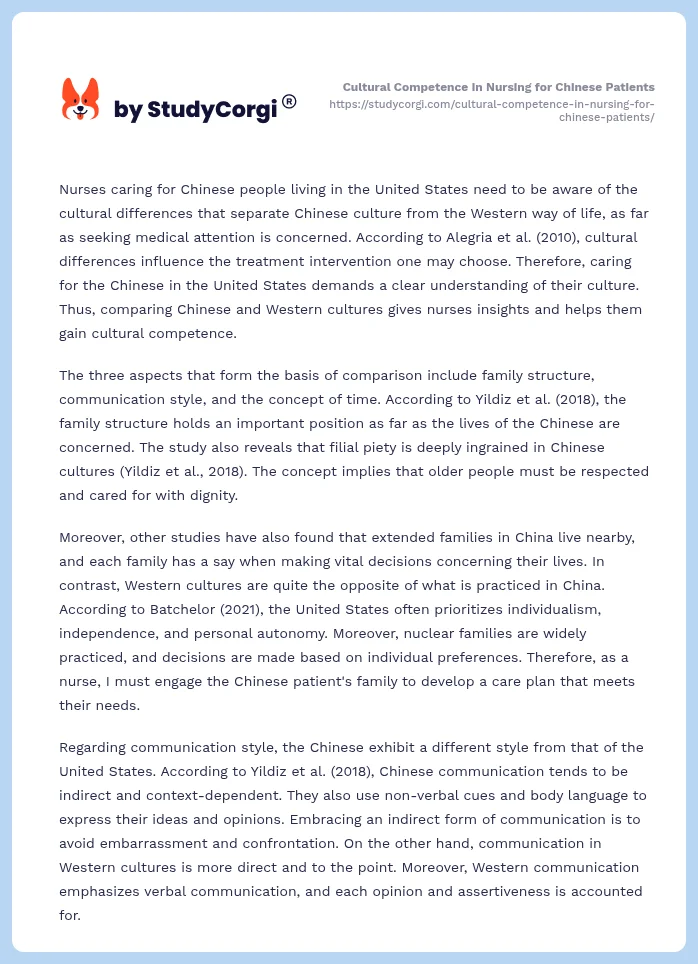 Cultural Competence in Nursing for Chinese Patients. Page 2