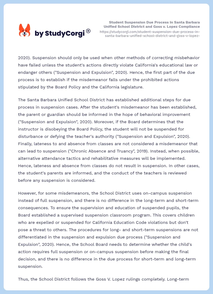 Student Suspension Due Process in Santa Barbara Unified School District and Goss v. Lopez Compliance. Page 2