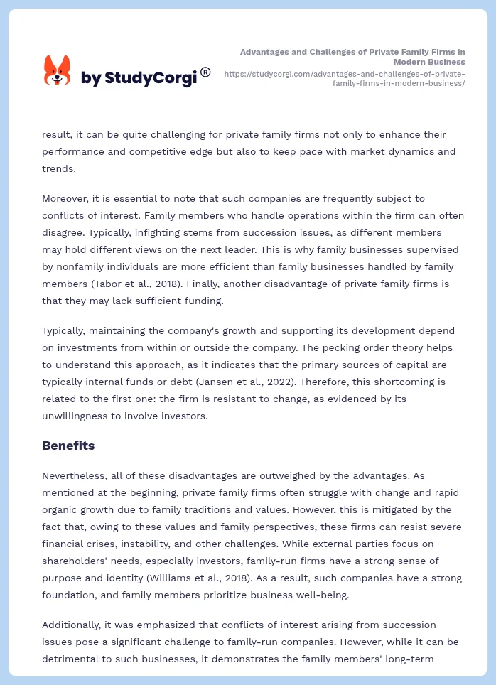 Advantages and Challenges of Private Family Firms in Modern Business. Page 2