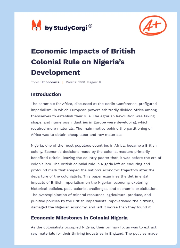 Economic Impacts of British Colonial Rule on Nigeria’s Development. Page 1