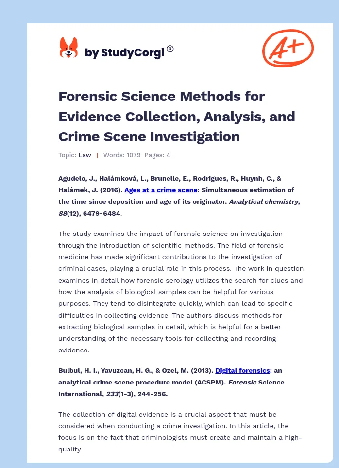 Forensic Science Methods for Evidence Collection, Analysis, and Crime Scene Investigation. Page 1